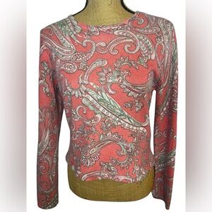 Talbots Silk Cashmere Paisley Sweater Crew Neck Lightweight Size Large